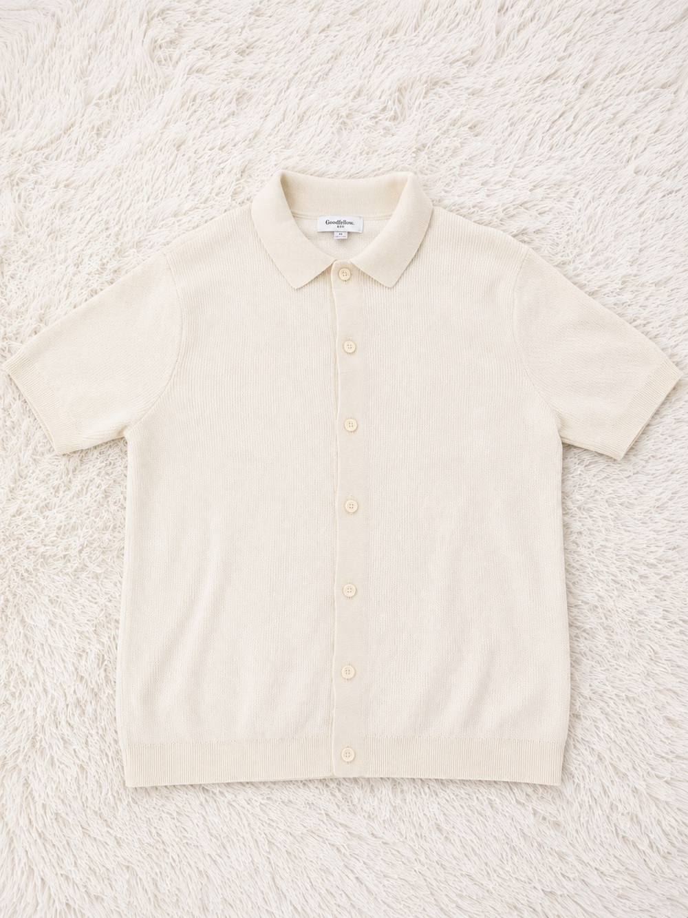 Goodfellow & Co Cream Knit Button Front Polo Sweater Shirt Mens M